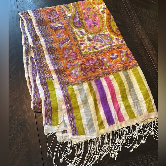 Paisley bright stripe Pashmina Scarf Wrap  26 by 72 - Picture 1 of 3
